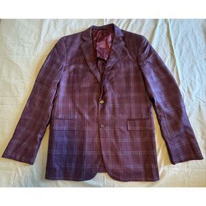 Brooks Brothers 40R Regent Reda Blazer Burgundy Plum Blue Windowpane Glen Plaid